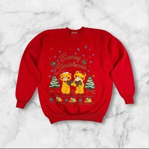 Vintage 90s ‘Beary Christmas’ Retro Hanes Red Graphic Crewneck Sweatshirt